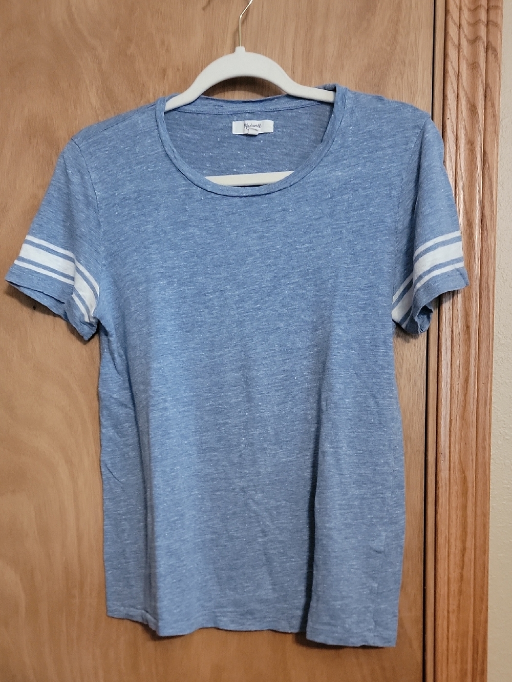 Madewell Blue Heather Crewneck Tee with Tag Detail
